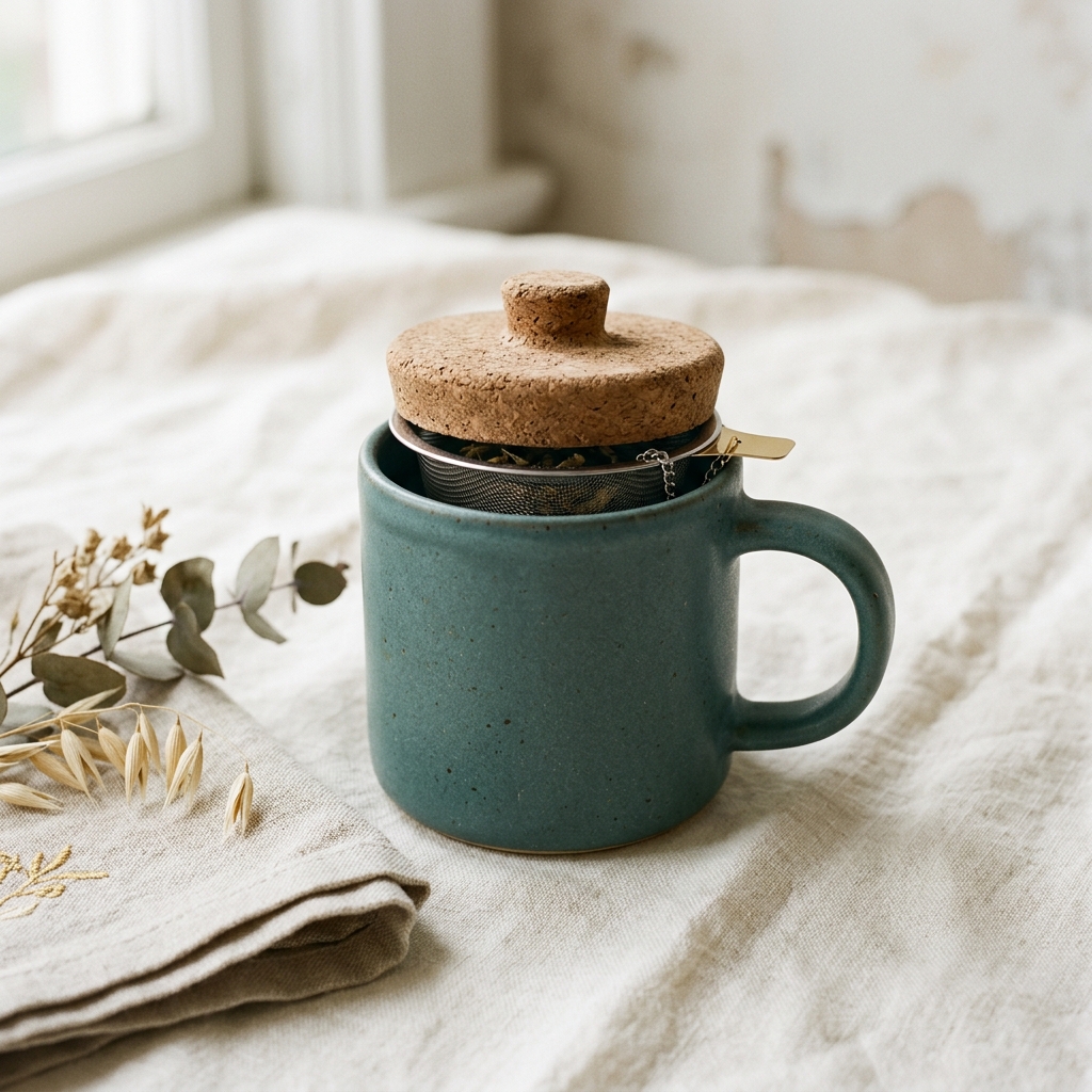 Steeping Mug with Cork Lid — Teal